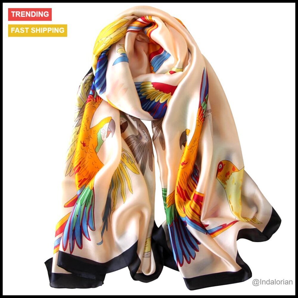 Large Mulberry Silk Scarf Long Satin Wrap Elegant Lightweight Fashion Accessory
